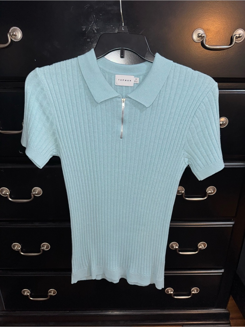 Topman Light Mint Ribbed Polo Zip Short Sleeve Tee